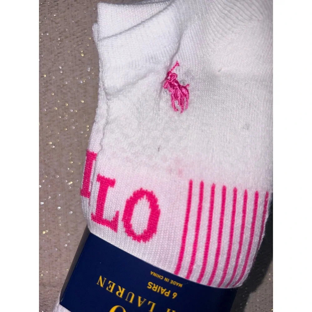 Polo Ralph Lauren No Show Socks 9-11 White New 6-Pack Embroidered Pony Logo